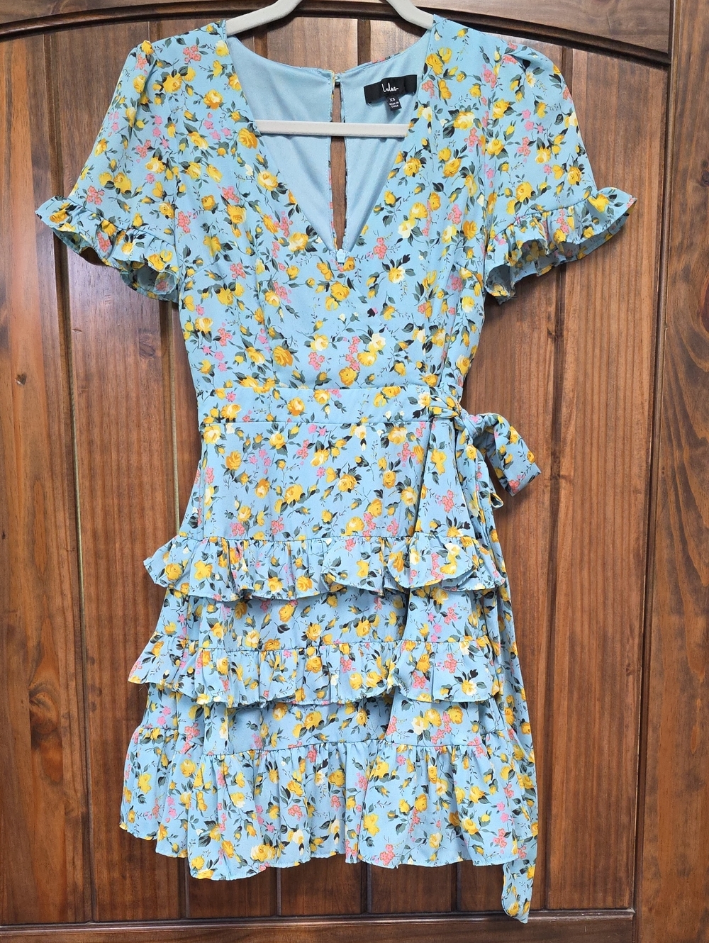 Lulus Feeling Butterflies Light Blue Floral Tiered Ruffle Mini Dress - Size XS - Picture 2 of 5